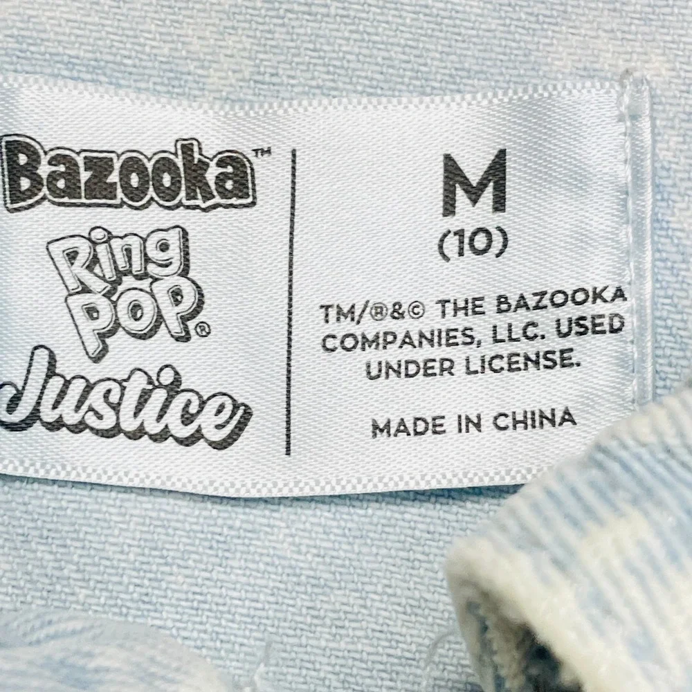 Justice Denim Jacket Girls Medium 10 Bazooka Ring Pop Tie Dye Distressed Grunge